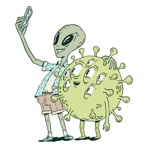 Personajes alien?genas y virus. Diseño PNG