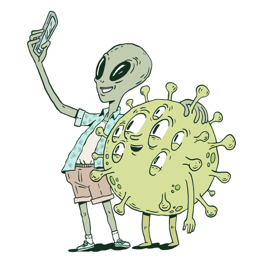 Personajes alienígenas y virus. Diseño PNG