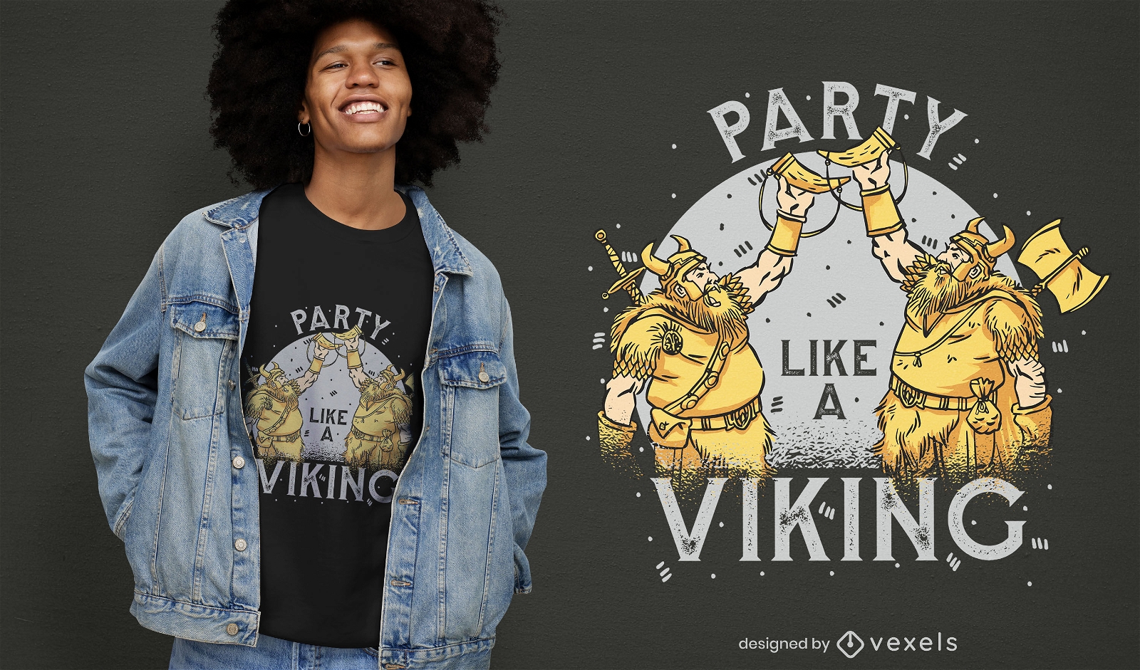 Diseño de camiseta de fiesta de guerreros vikingos.