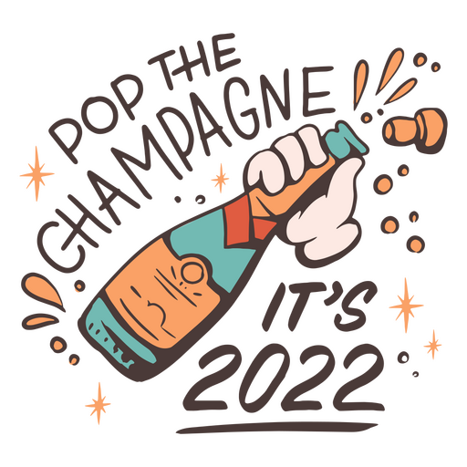 New Year 2022 champagne badge PNG Design