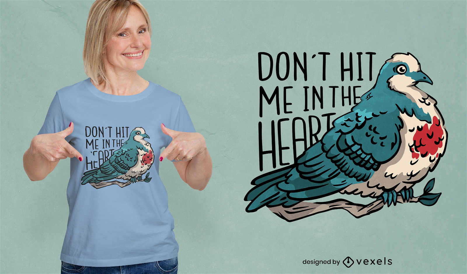Diseño de camiseta con cita de corazón de paloma