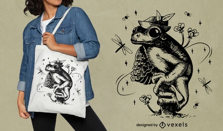 Hand drawn frog tote bag design