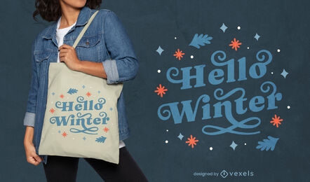 Hello winter tote bag design