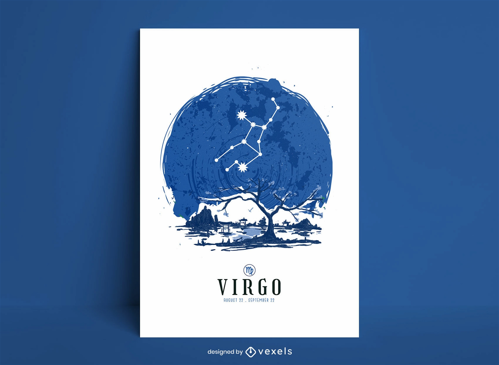 Plantilla de póster del zodiaco de la constelación de virgo