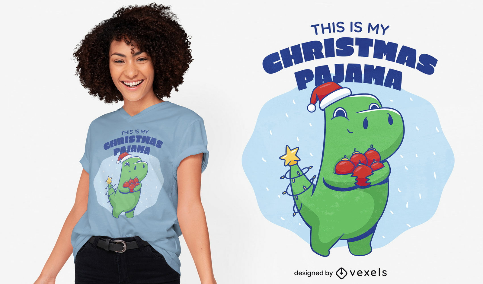 Diseño de camiseta de pijama navideño t-rex.