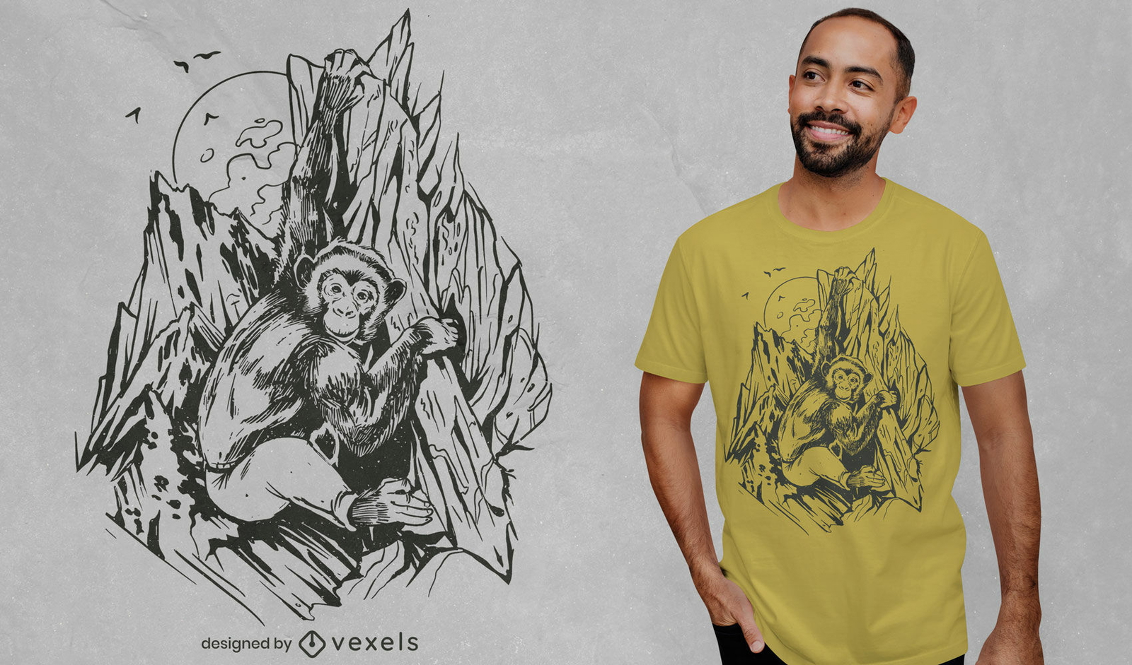 Desenho de camiseta desenhada à mão de macaco