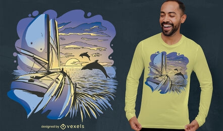 Dolphins and boat t-shirt design