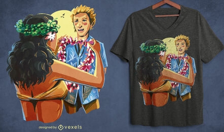 Hawaiian girl and tourist t-shirt psd