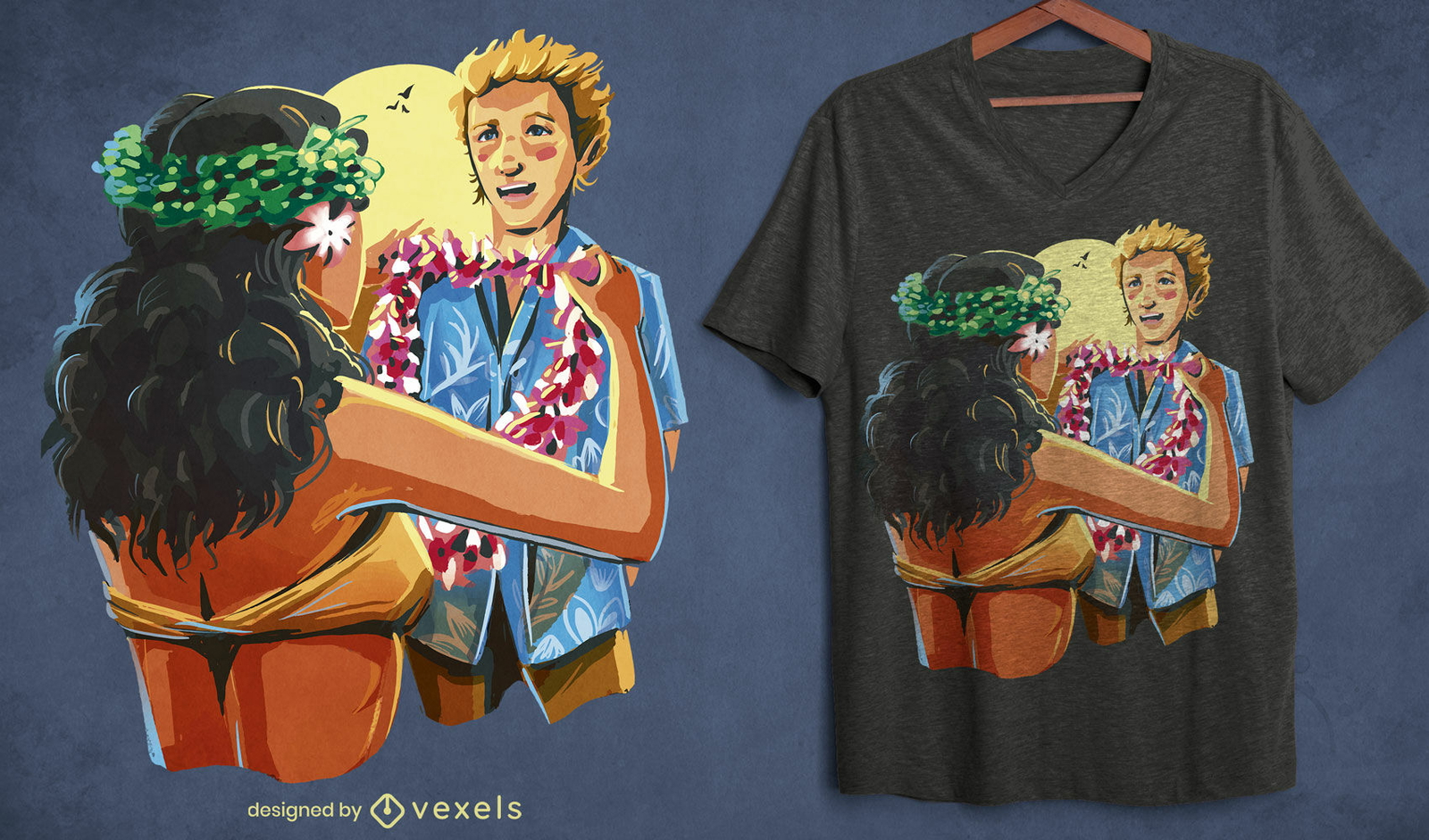 Camiseta hawaiana de niña y turista psd