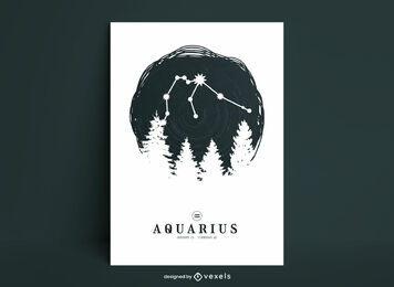 Plantilla de póster del zodiaco de la constelación de acuario
