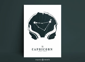 Plantilla de póster del zodiaco de la constelación de capricornio