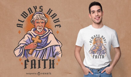 Homem religioso com design de camiseta cruzada