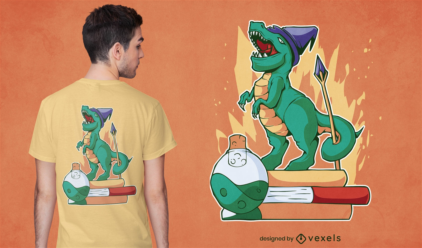 Design de t-shirt de animal de dinossauro feiticeiro