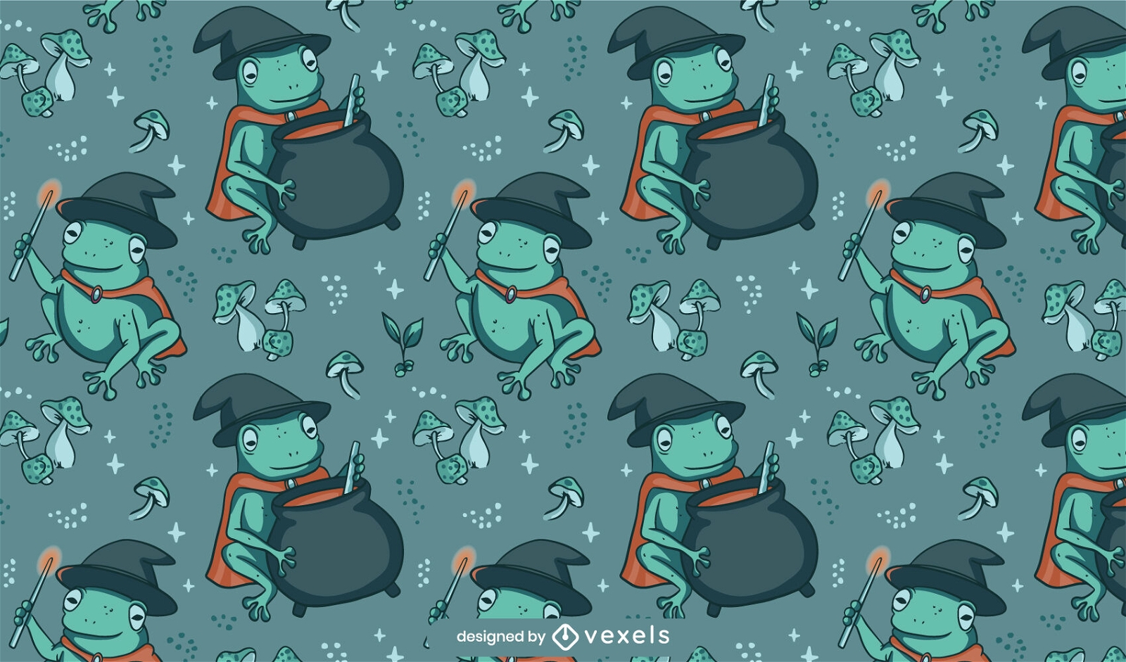 Frog wizard magical animal pattern design