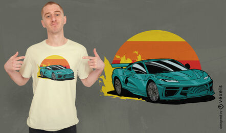 Carro de corrida dirigindo em design de camiseta de fogo