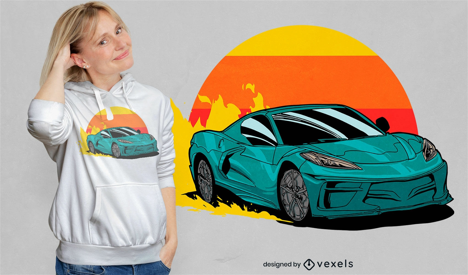 Design de t-shirt de carro de corrida em chamas