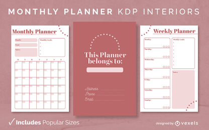 Pink Monthly Planner Template KDP Interior Design Vector Download