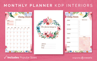Floral monthly planner diary design template KDP