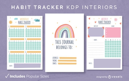 Rastreador de hábitos diseño de diario en colores pastel modelo KDP