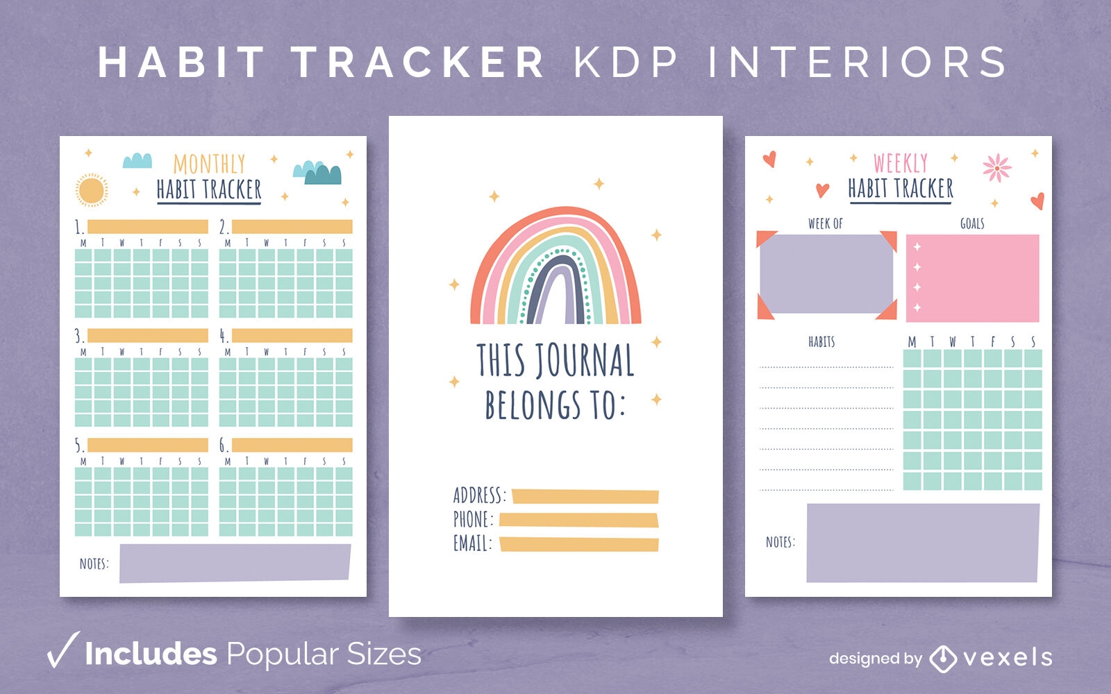 Habit tracker pastel journal design template KDP
