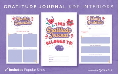 Cartoon gratitude journal design template KDP
