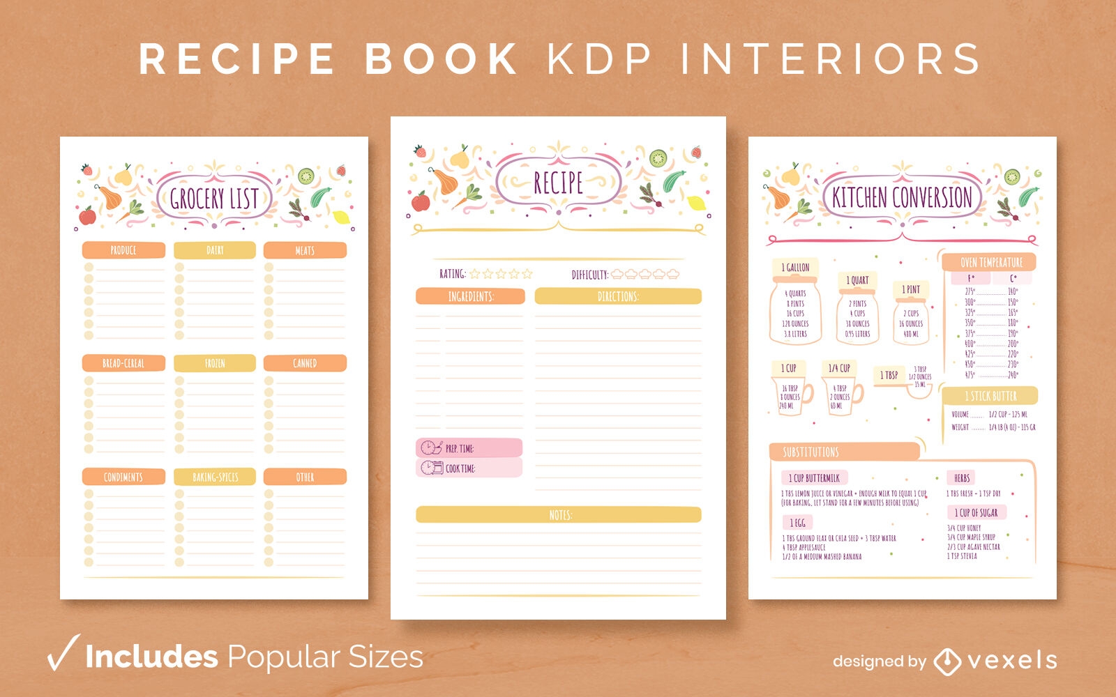 Vegetable cookbook template KDP interior design