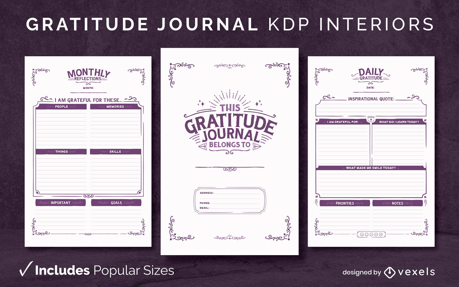 Elegante plantilla de diseño de diario de gratitud KDP