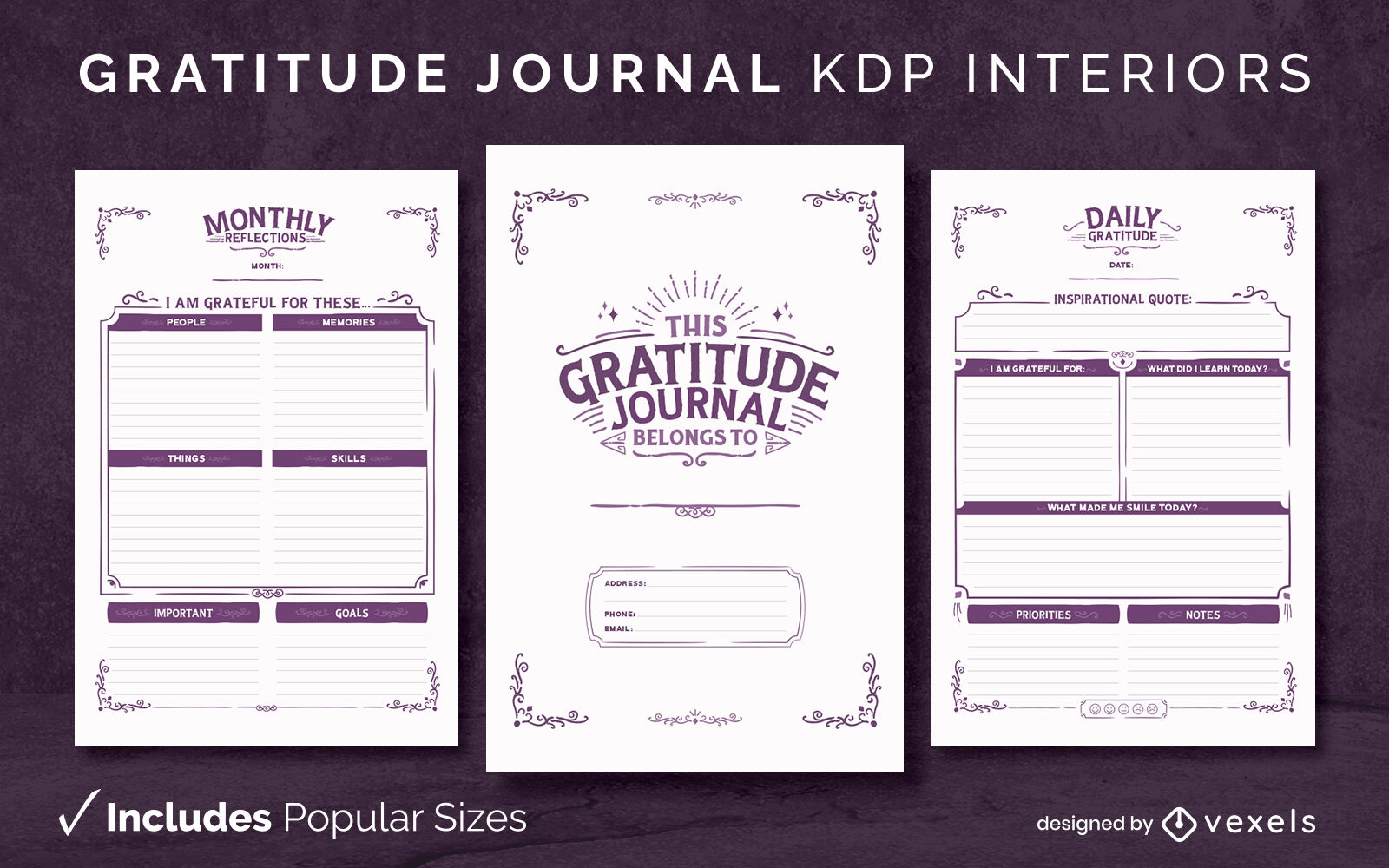 Fancy gratitude journal design template KDP