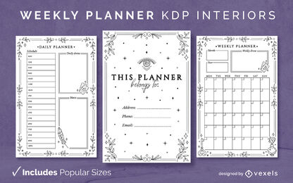 Modelo de planejador semanal místico KDP design de interiores