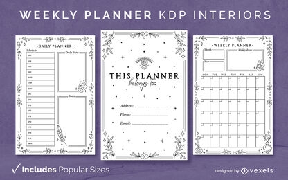 Mystical weekly planner template KDP interior design
