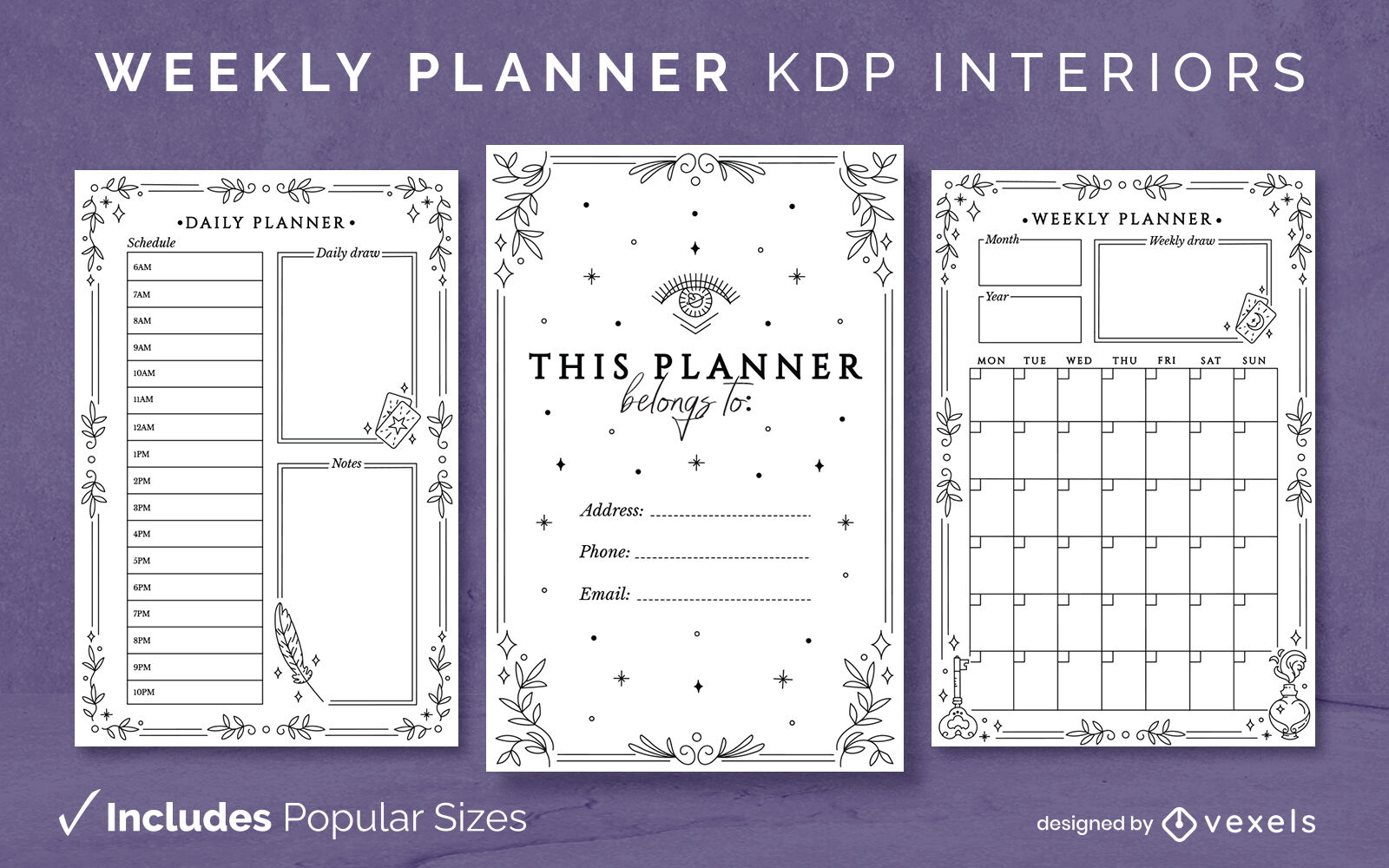 Modelo de planejador semanal místico KDP design de interiores