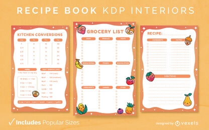 Kawaii fruit recipe book design template KDP
