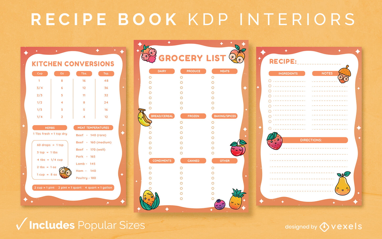 Modelo de design de livro de receitas de frutas kawaii KDP