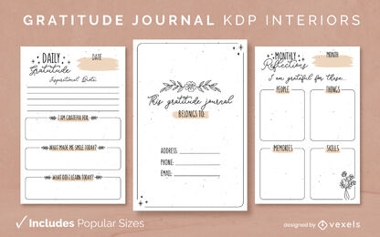 Floral gratitude journal design template KDP