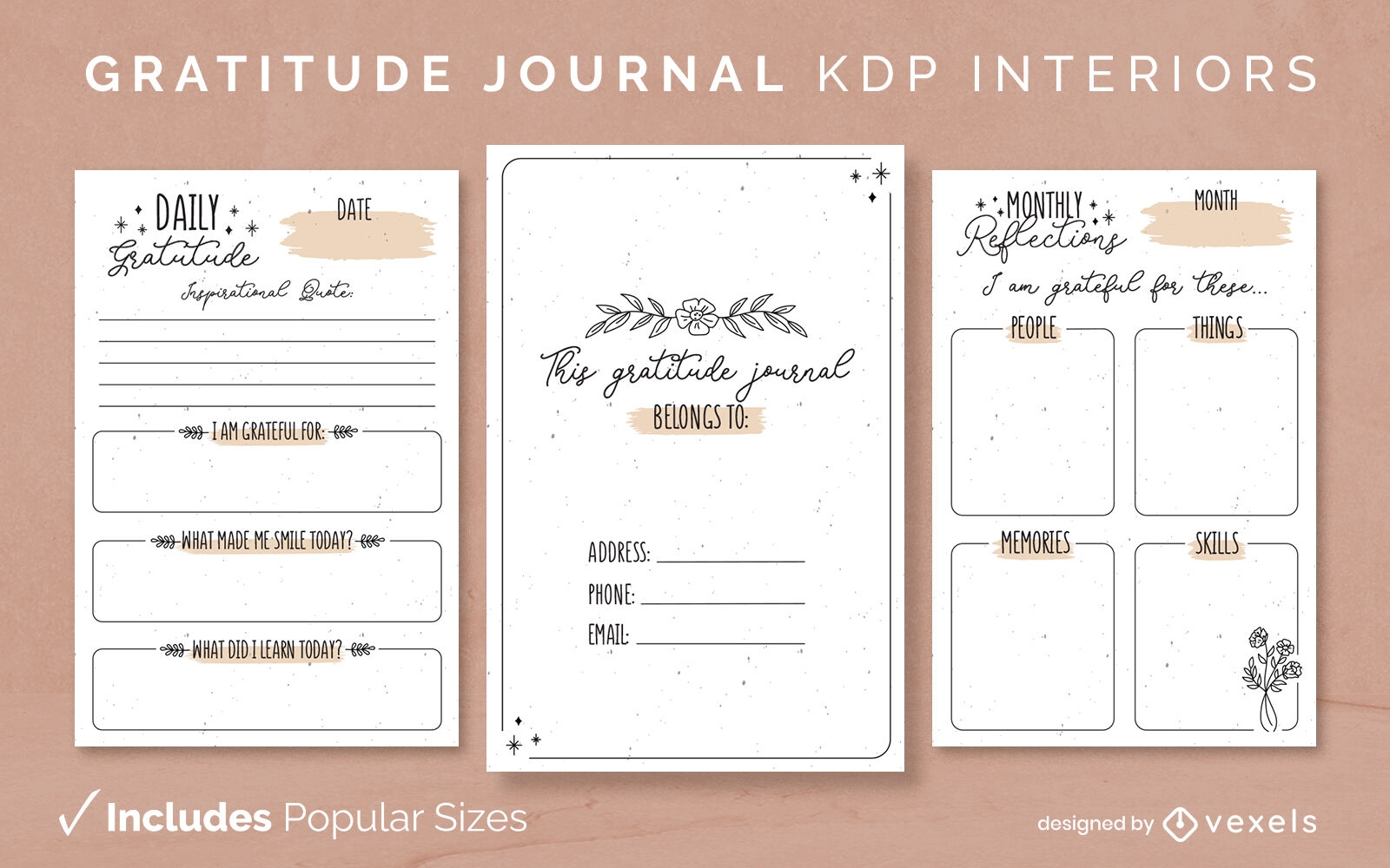Floral gratitude journal design template KDP