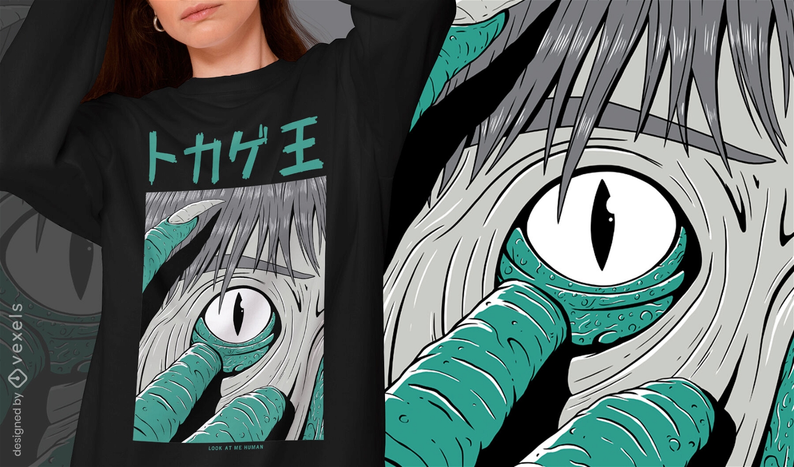Camiseta de anime escura criatura homem lagarto psd