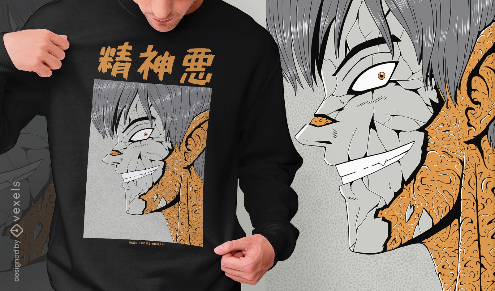 Camiseta de anime escuro espírito maligno japonês psd