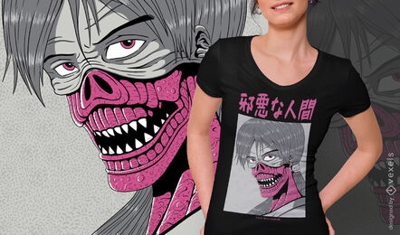 Camiseta de anime oscuro de criatura malvada japonesa psd