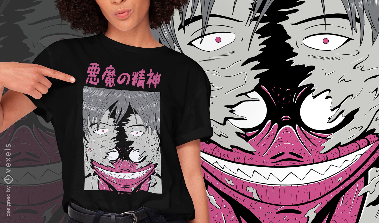 Dunkles Anime-T-Shirt PSD des Dämonengeistgeschöpfs