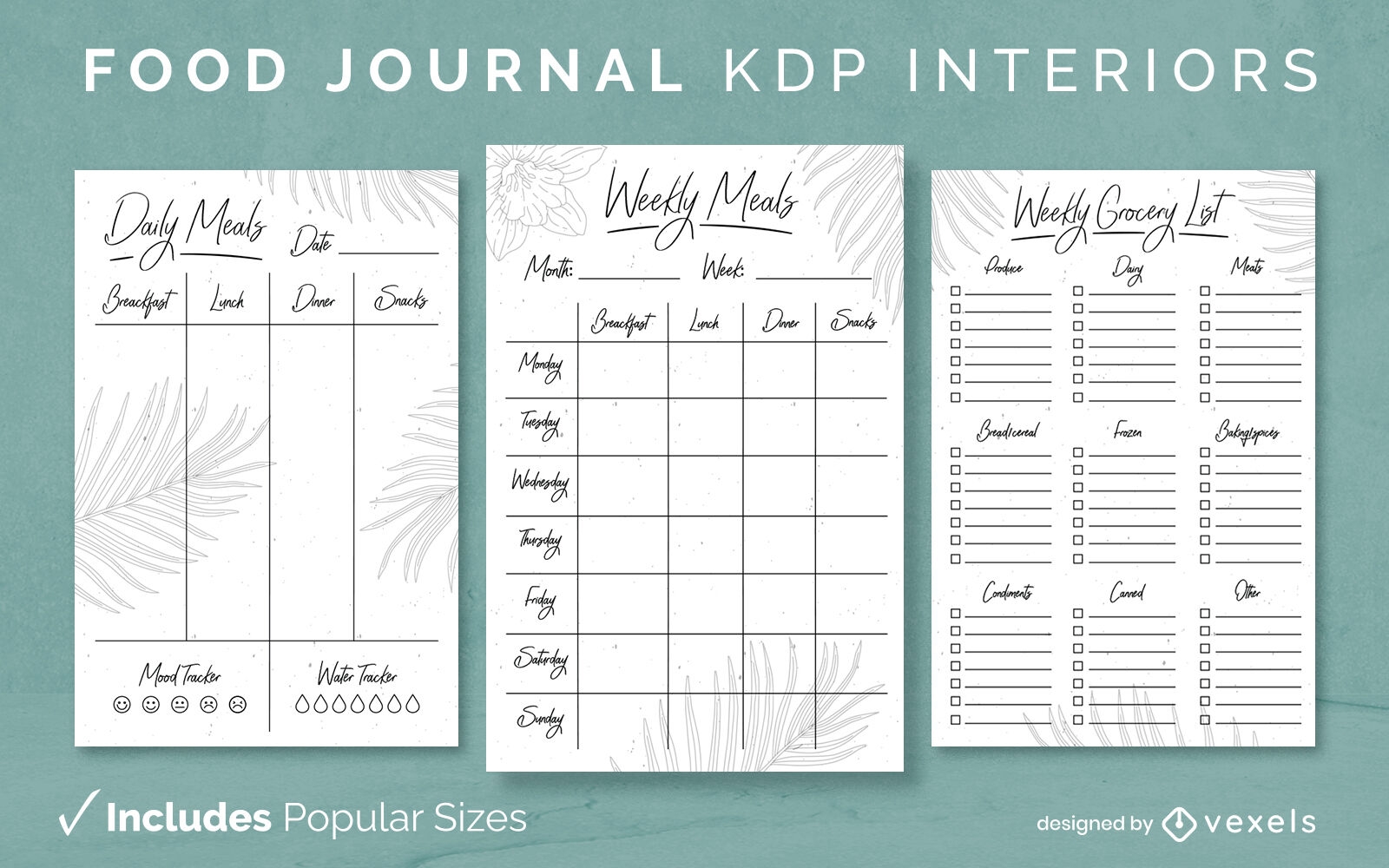 Palm tree leaves diary design template KDP