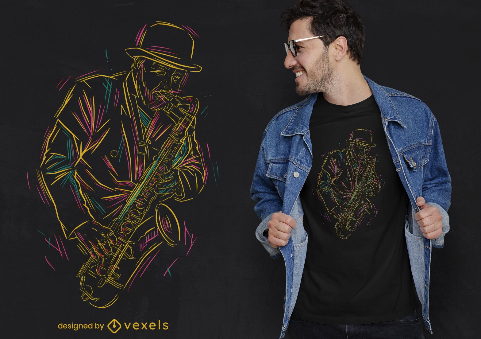 Design de camiseta de homem de saxofone