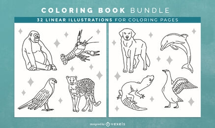 Realistic animals coloring book design pages