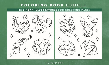 Polygonal animals coloring book design pages