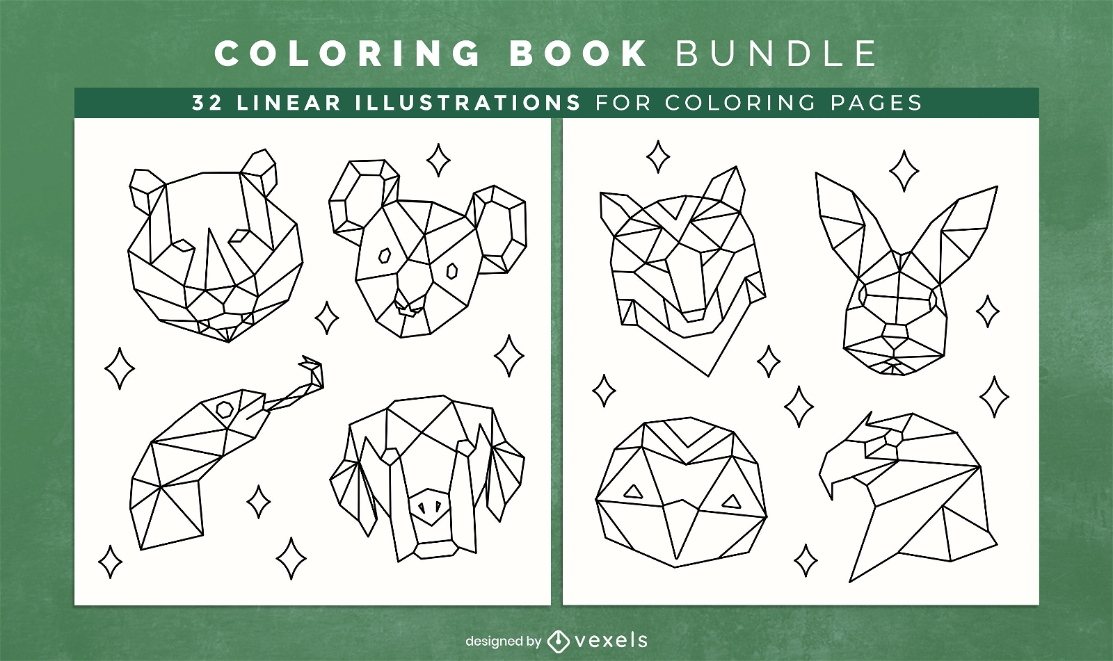 Polygonal animals coloring book design pages