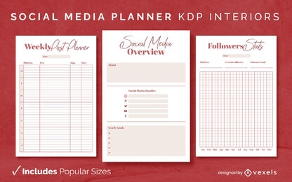 Planificador de redes sociales plantilla de diseño rojo KDP