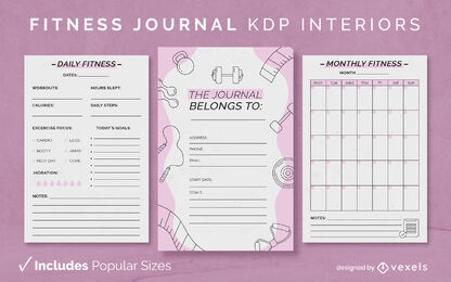 Fitness diary template KDP interior design