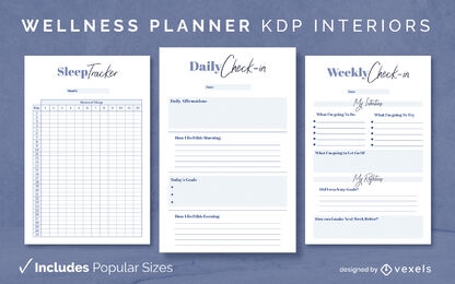 Wellness planner blue diary design template KDP