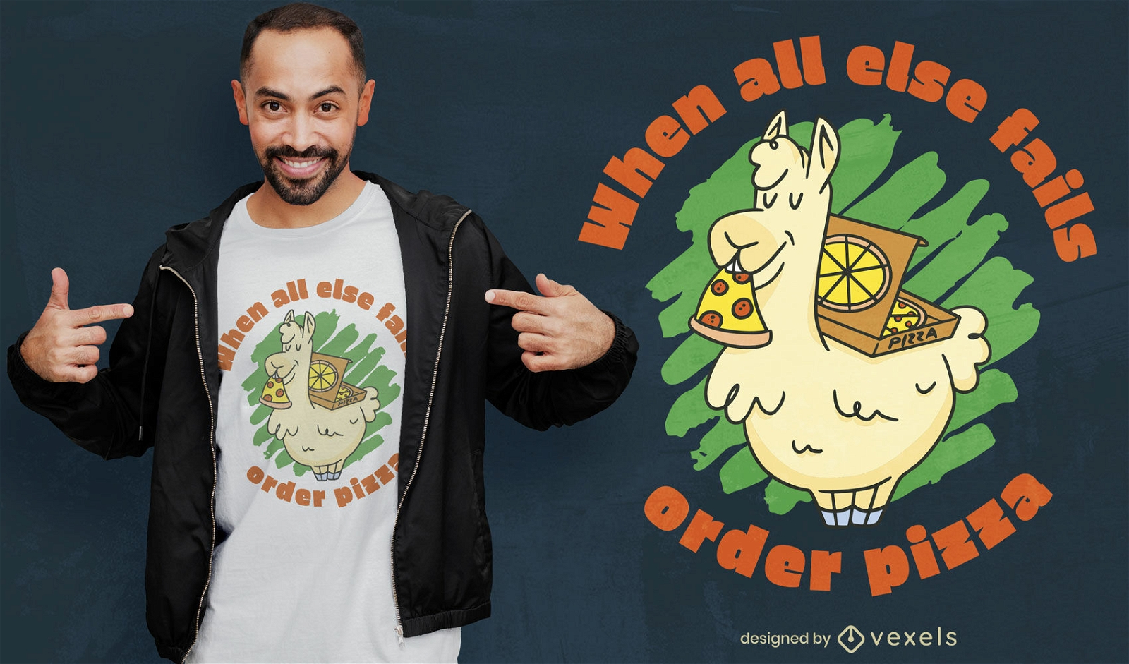 Design de t-shirt de lhama de pizza