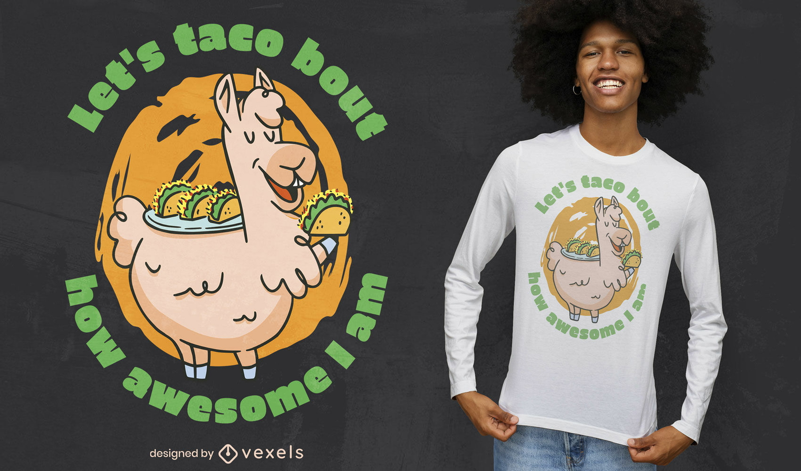 Diseño de camiseta de taco llama