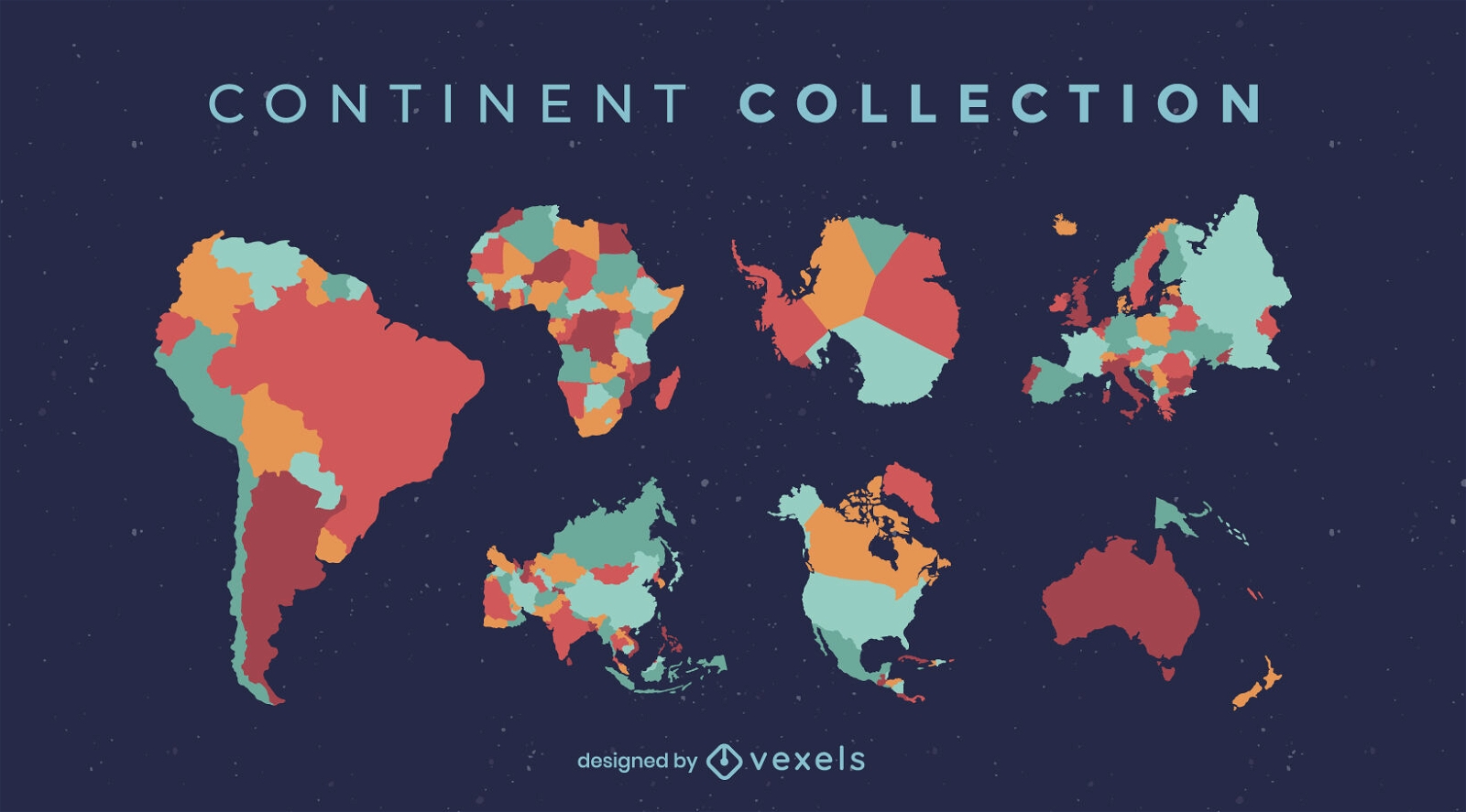 Conjunto plano de países e continentes do mundo